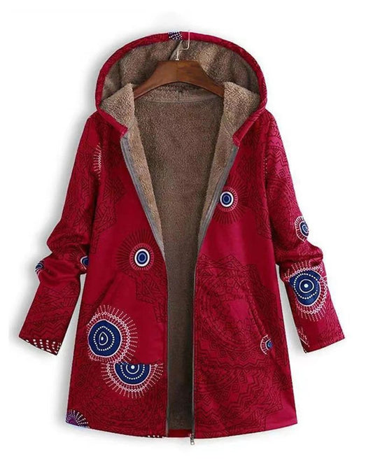 Parka Femenina Estampada con Forro de Piel y Capucha Zoe