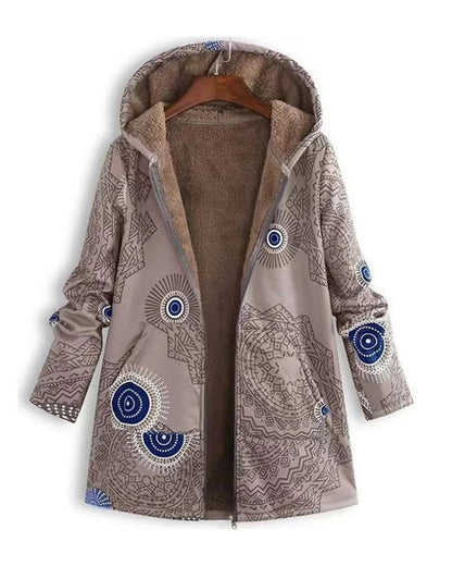 Parka Femenina Estampada con Forro de Piel y Capucha Zoe
