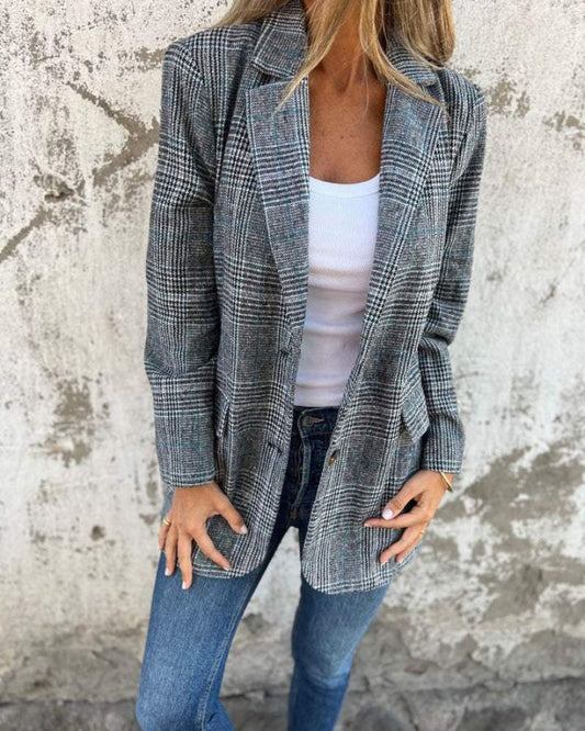 Blazer Femenino de Cuadros Corte Recto Era