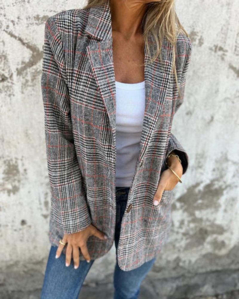 Blazer Femenino de Cuadros Corte Recto Era
