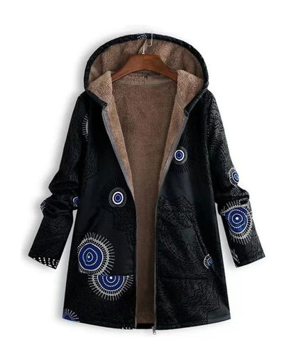 Parka Femenina Estampada con Forro de Piel y Capucha Zoe