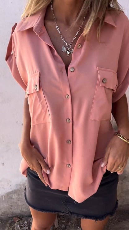 Camisa casual sem ombros com lapela