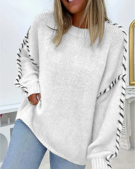 Blusa Femenina de Tricó con Acabado Artesanal Tatiane