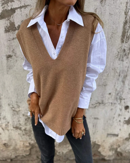 Suéter Femenino de Tricó Cuello V Oversized Cléo