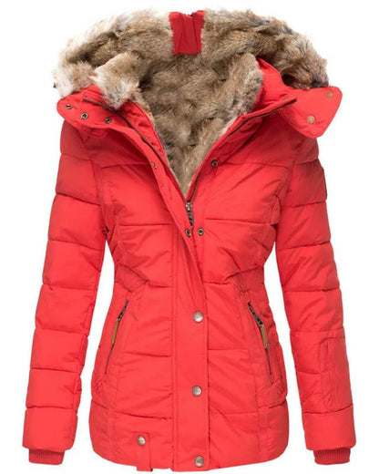 Chaqueta Femenina Puffer con Capucha Forrada en Pelo Liena