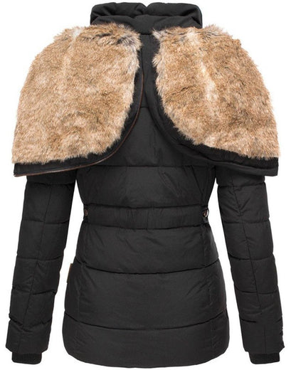 Chaqueta Femenina Puffer con Capucha Forrada en Pelo Liena