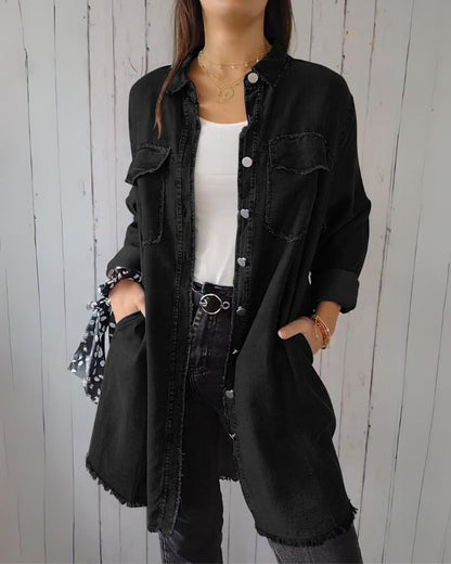 Camisa de Jeans Oversized Femenina con Bolsos Frontales Elisa