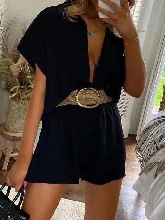 Conjunto Femenino Shorts y Camisa de Manga Corta