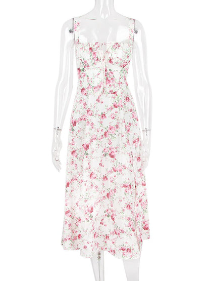 Vestido Femenino Midi Floral Tirantes Largos
