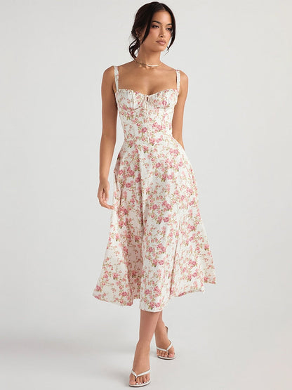Vestido Femenino Midi Floral Tirantes Largos