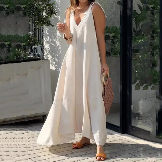 Vestido Largo Escote en V Tirantes Lazo