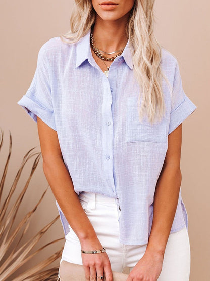 Camisa Femenina de Manga Corta en Lino