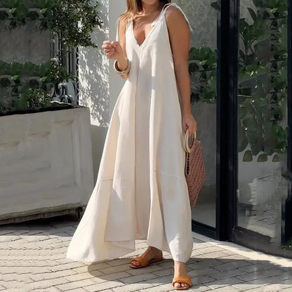 Vestido Largo Escote en V Tirantes Lazo