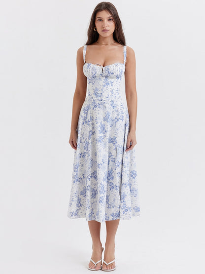Vestido Femenino Midi Floral Tirantes Largos