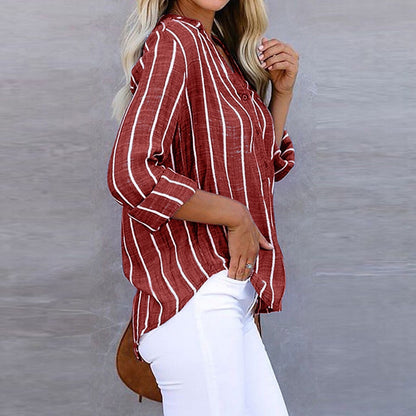 Camisa Feminina Manga Longa Despojada em Listras