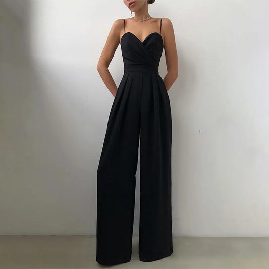 Mono femenino de sastrería en chiffon con tirantes – Elegancia atemporal