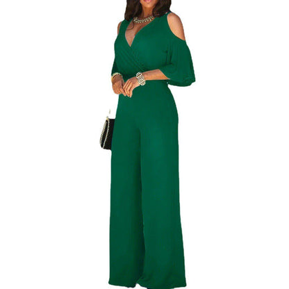 Mono de Mujer Pantalón de Pierna Ancha Escote en V Cruzado
