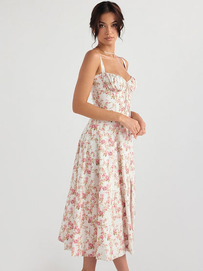 Vestido Femenino Midi Floral Tirantes Largos