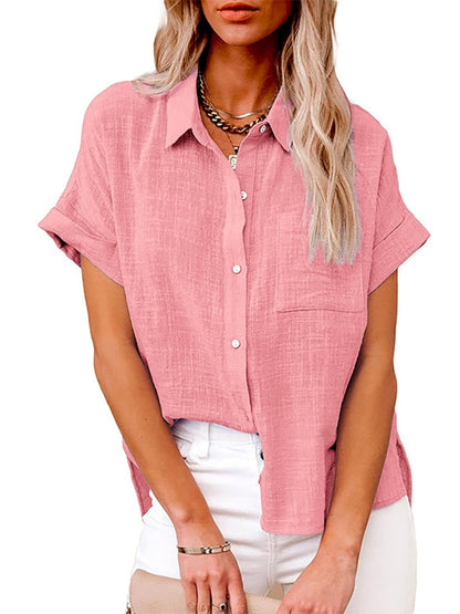 Camisa Femenina de Manga Corta en Lino