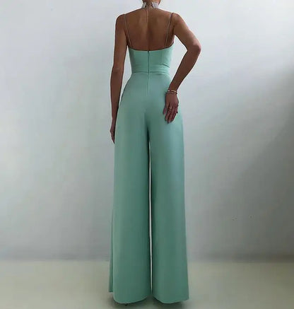 Mono femenino de sastrería en chiffon con tirantes – Elegancia atemporal