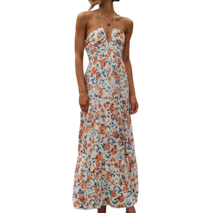 Vestido Femenino Largo Frente Única Floral Chiffon