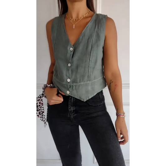 Colete Slim Fit de Algodão e Linho