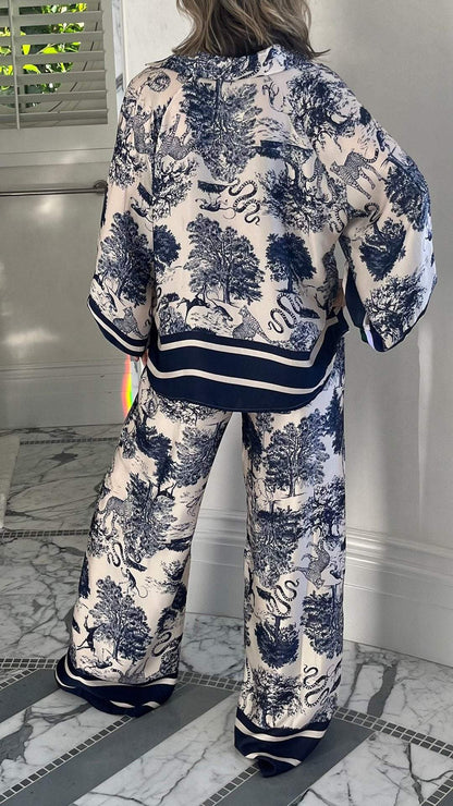 Conjunto Casual de Manga Larga Estampado con Escote en V