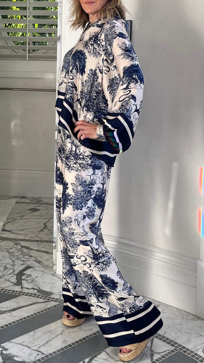 Conjunto Casual de Manga Larga Estampado con Escote en V