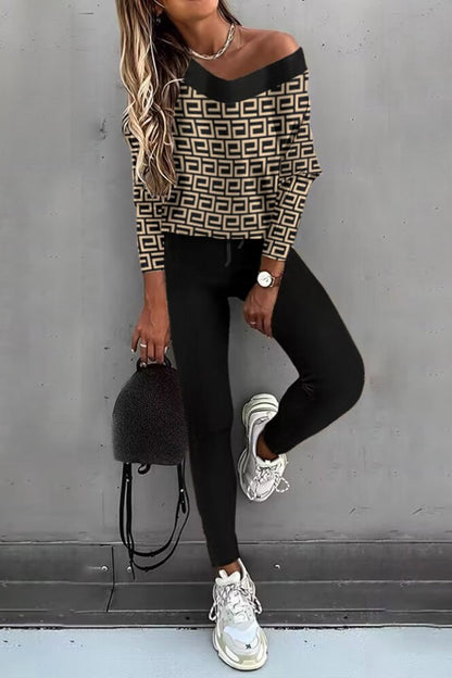 Conjunto de Blusa de Manga Larga y Pantalones con Bloques de Color