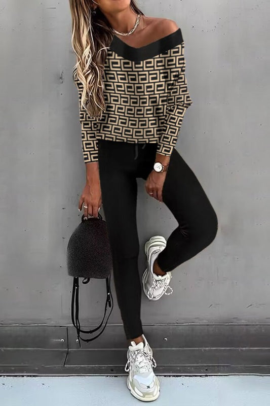 Conjunto de Blusa de Manga Larga y Pantalones con Bloques de Color