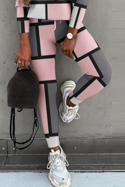 Conjunto de Blusa de Manga Larga y Pantalones con Bloques de Color Casual