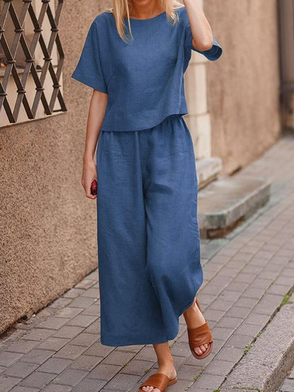 Conjunto de Dos Piezas con Camisa Suelta de Color Sólido y Pantalones