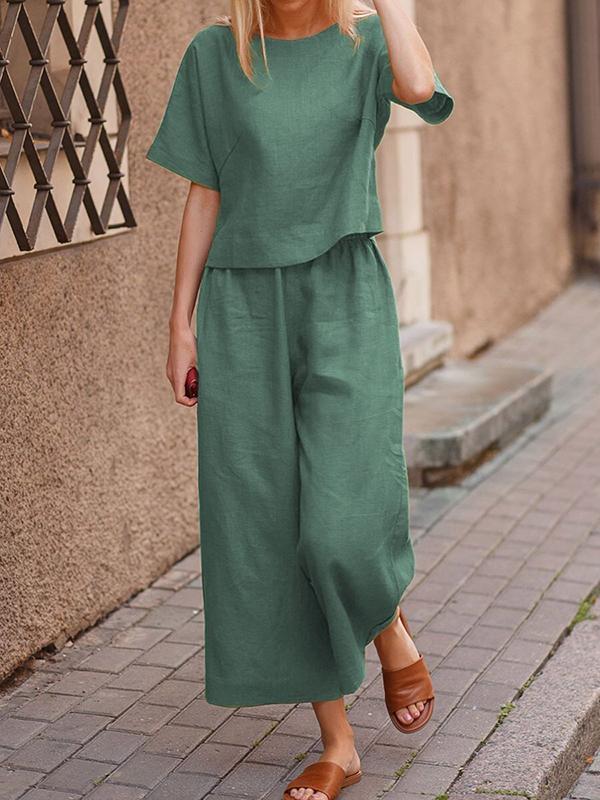 Conjunto de Dos Piezas con Camisa Suelta de Color Sólido y Pantalones