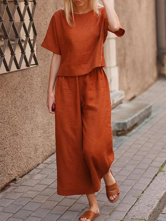 Conjunto de Dos Piezas con Camisa Suelta de Color Sólido y Pantalones