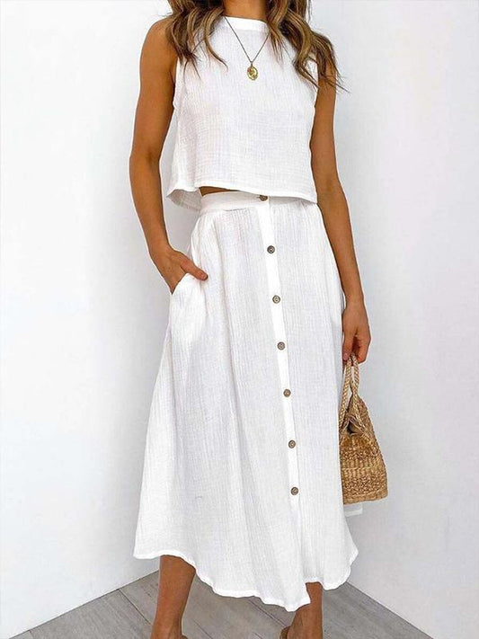 Conjunto con Camiseta sin Mangas y Vestido con Botones