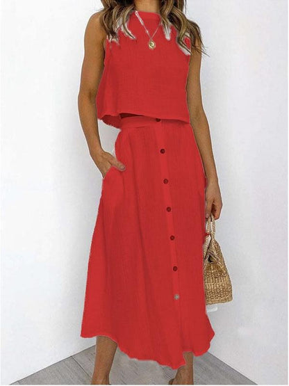 Conjunto con Camiseta sin Mangas y Vestido con Botones