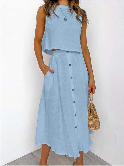 Conjunto con Camiseta sin Mangas y Vestido con Botones