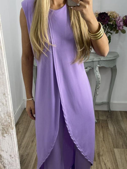 Conjunto de Dos Piezas con Top con Abertura y Pantalones Casual