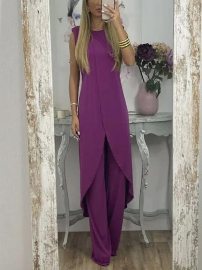 Conjunto de Dos Piezas con Top con Abertura y Pantalones Casual