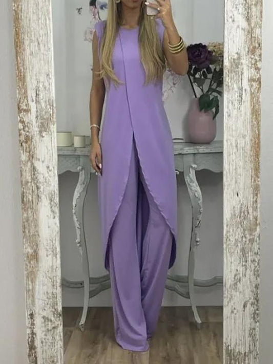 Conjunto de Dos Piezas con Top con Abertura y Pantalones Casual