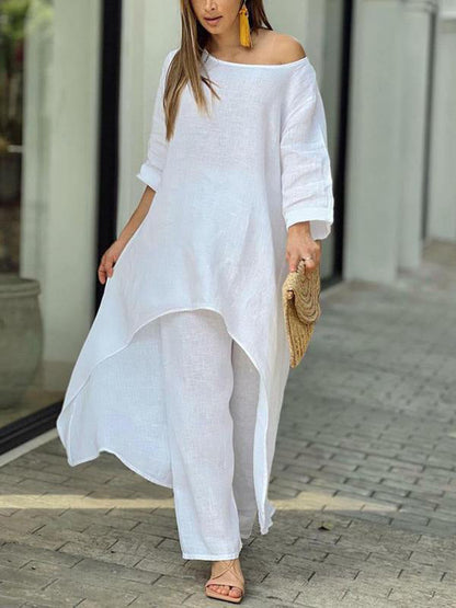 Conjunto de Dos Piezas Femenino de Color Sólido