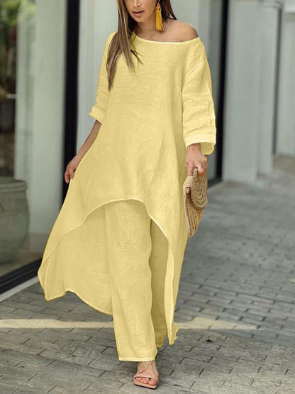 Conjunto de Dos Piezas Femenino de Color Sólido