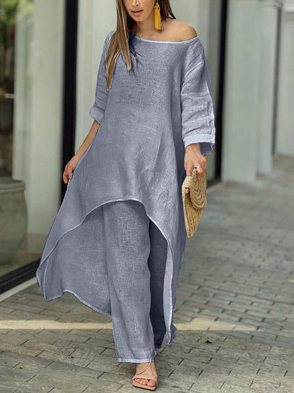 Conjunto de Dos Piezas Femenino de Color Sólido