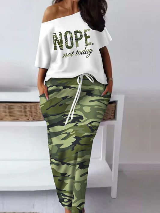 Conjunto de Falda Casual y Estampada con Escote de Hombro a Hombro