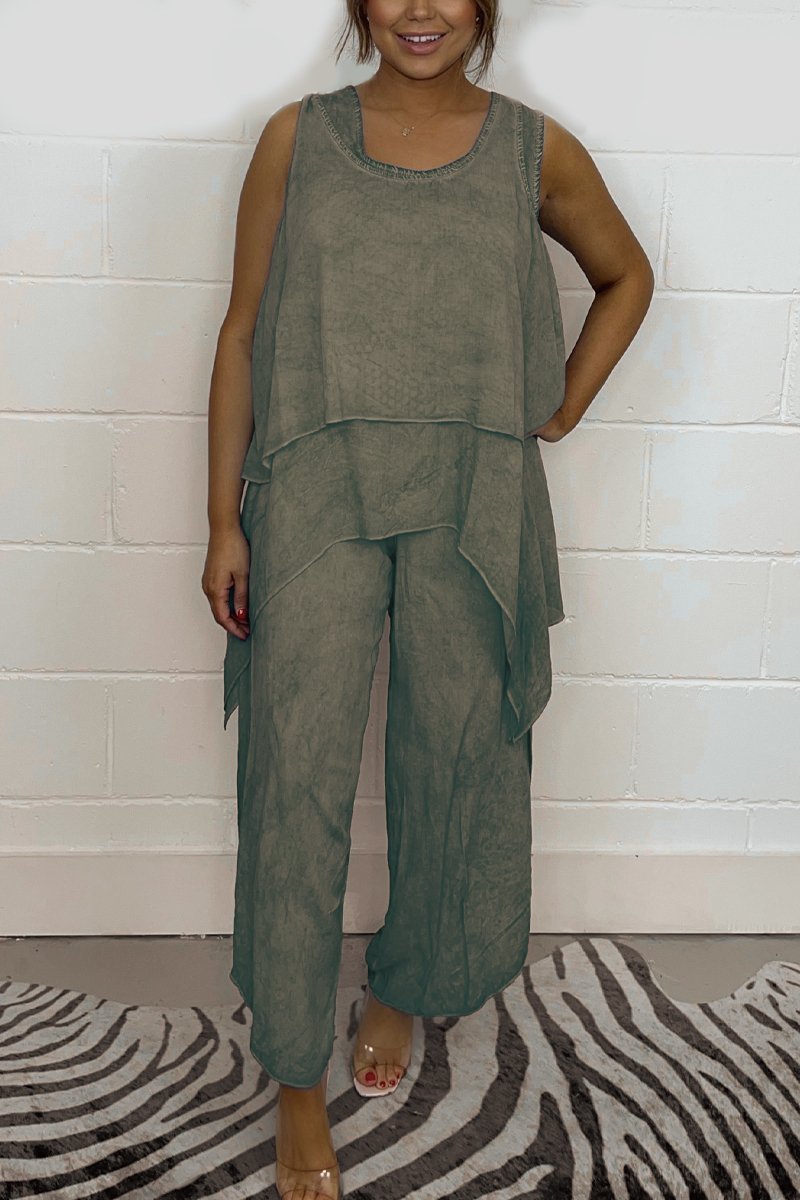 Conjunto de Top Suelto sin Mangas y Pantalones Casuales