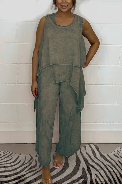 Conjunto de Top Suelto sin Mangas y Pantalones Casuales