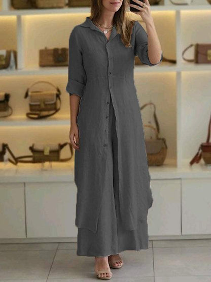 Conjunto Femenino Casual de Algodón y Lino de Dos Piezas