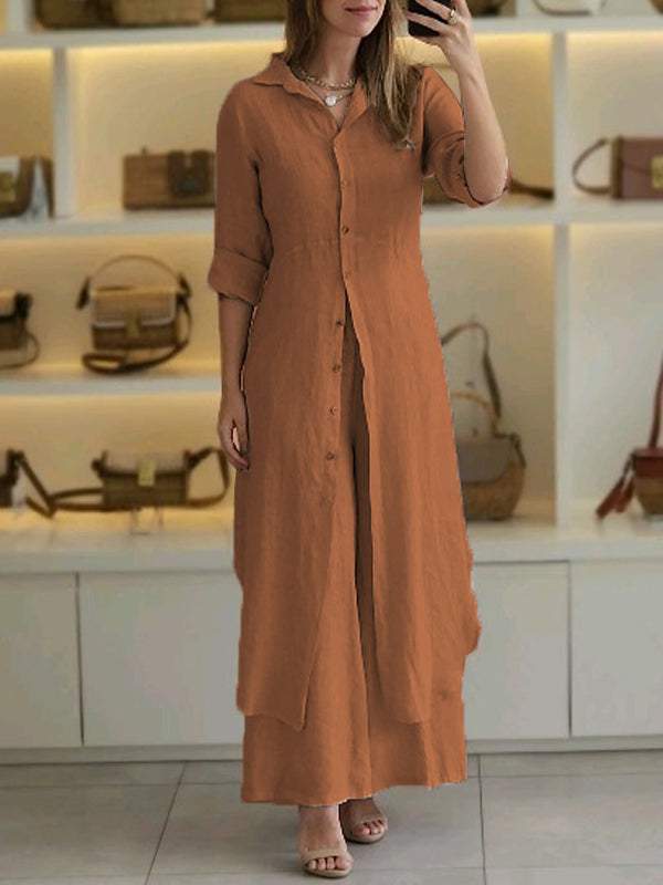 Conjunto Femenino Casual de Algodón y Lino de Dos Piezas