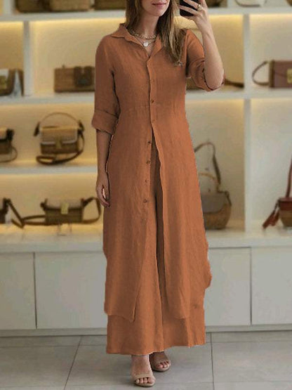 Conjunto Femenino Casual de Algodón y Lino de Dos Piezas