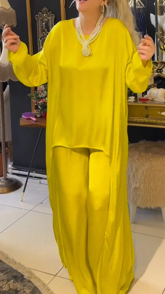 Conjunto Femenino Casual de Color Sólido con Frente Corto y Espaldas Largas